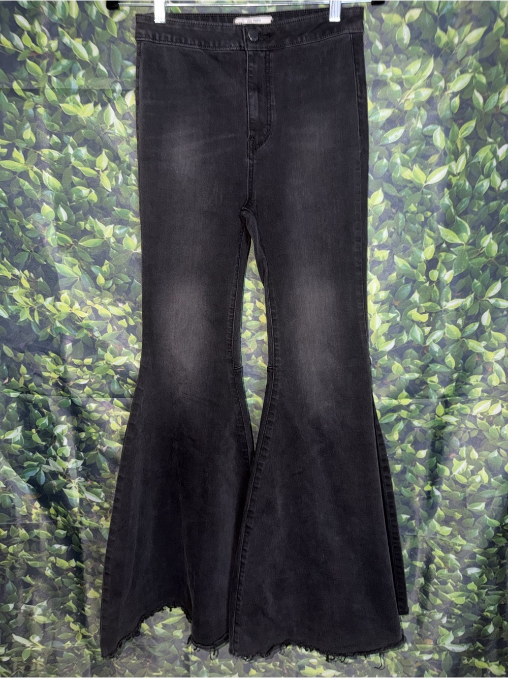 Free People Black High-Rise Flared Jeans with Raw Hem